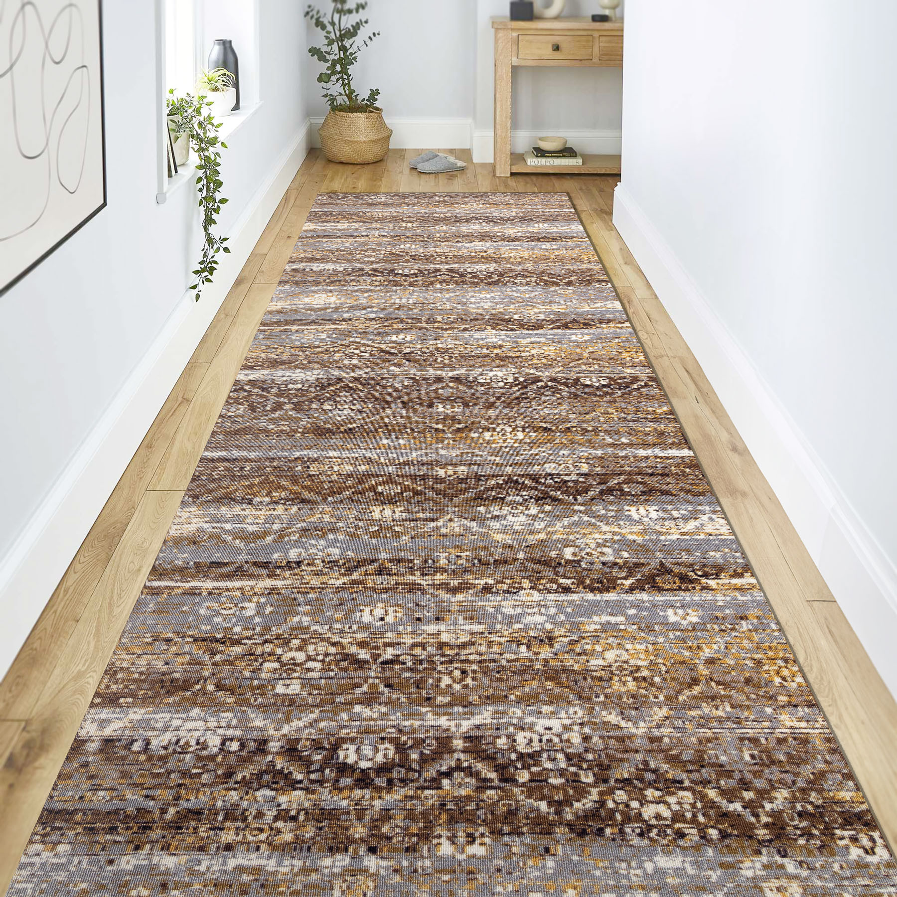 Protišmykový behúň DIGITAL - BERGEN béžový / sivý