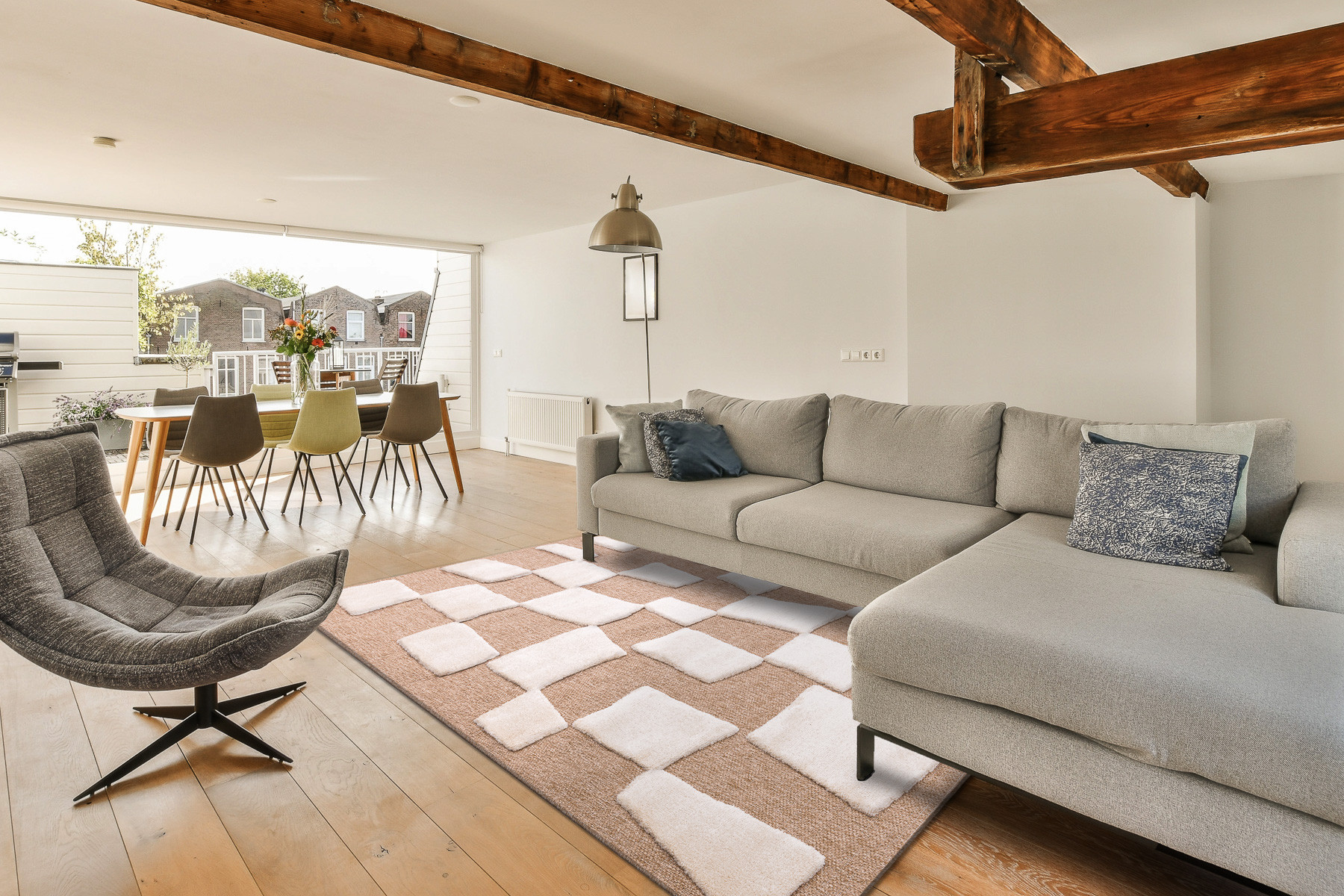 Koberec SPARK 0710A geometrický, béžový / krémový