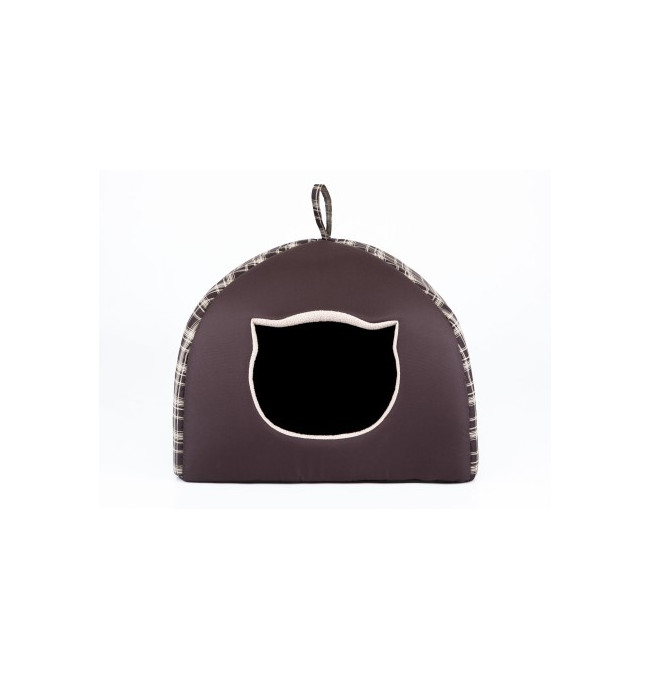 Domček pre mačku IGLOO R1 károvaný, hnedý