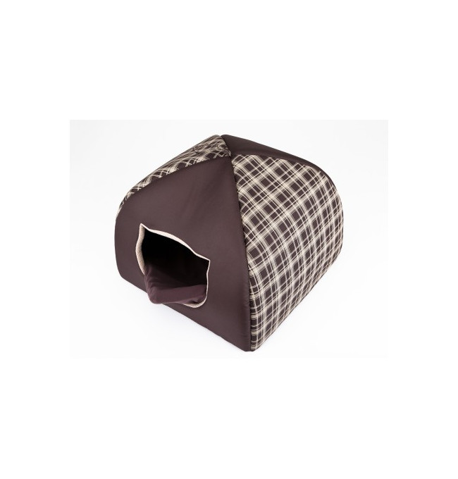 Domček pre mačku IGLOO R1 károvaný, hnedý