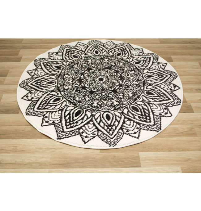 Koberec Lima G754A mandala, biely / čierny kruh