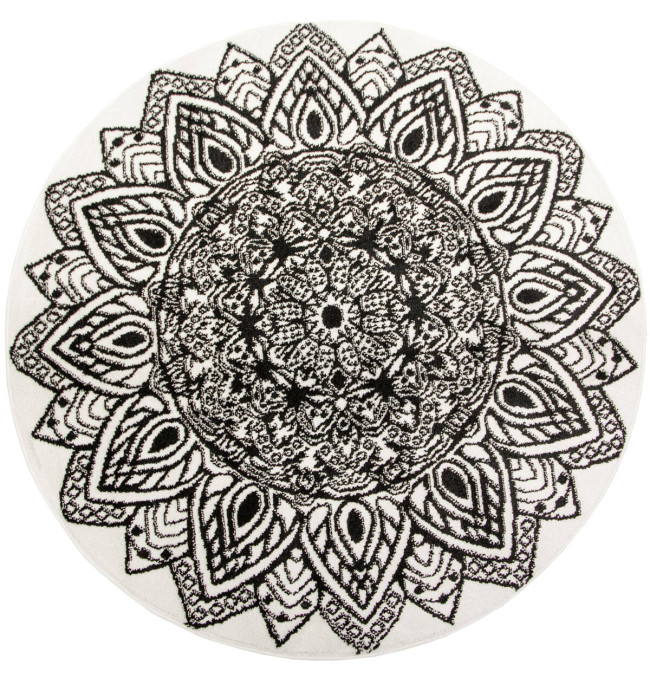 Koberec Lima G754A mandala, biely / čierny kruh