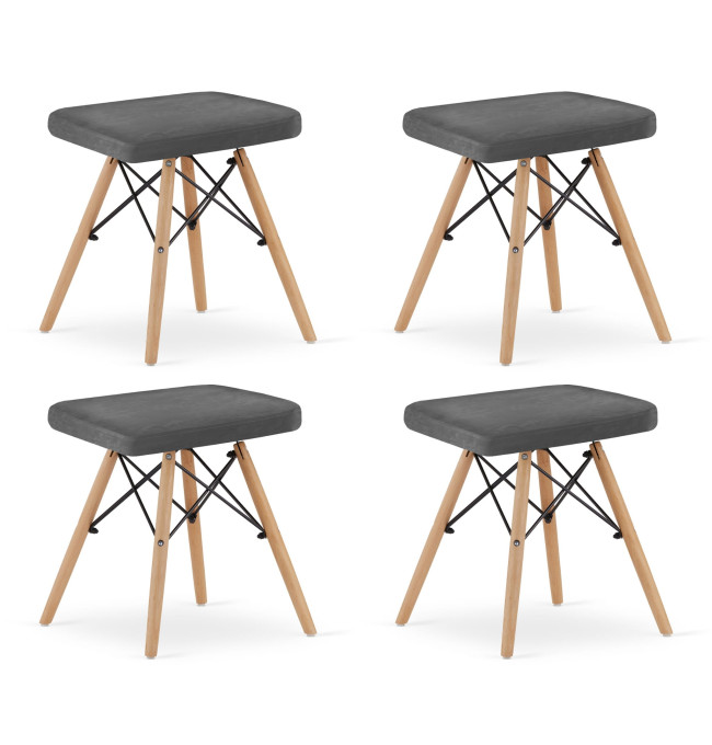 Set štyroch taburetiek WERK zamatové sivé (hnedé nohy) 4ks