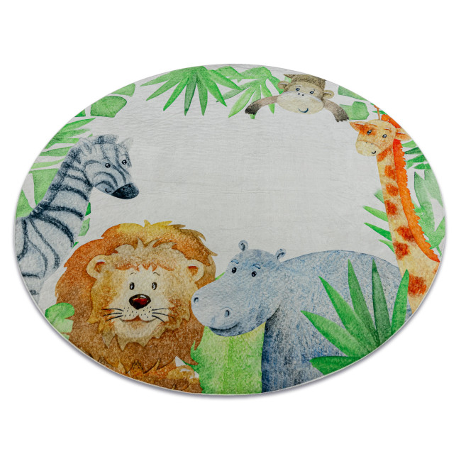 Detský koberec protišmykový BAMBINO 54090 Zvieratá, biely / zelený kruh