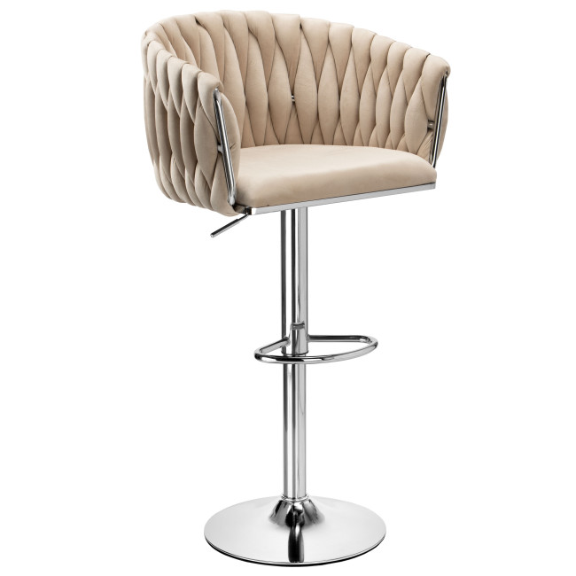 Barová stolička COFTON zamatová, strieborná / béžová Barová stolička COFTON zamatová, strieborná / béžová