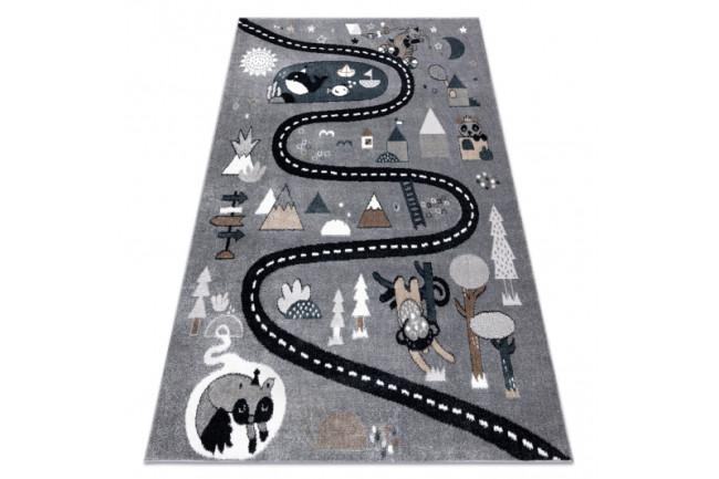 Koberec FUN Route ulica zvieratá - sivý