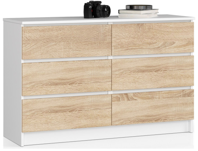 Komoda K120 6SZ CLP biela / sonoma