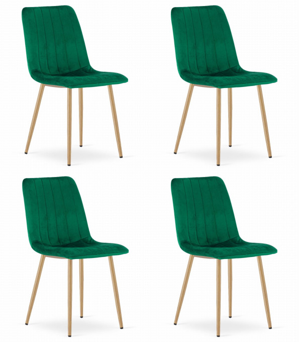 Set štyroch jedálenských stoličiek LAVA zamatové zelené / drevené nohy (4 ks)