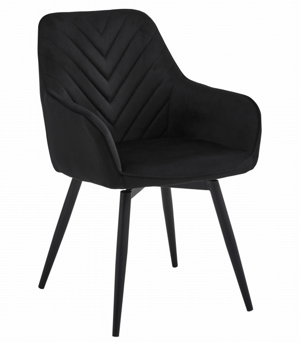 Jedálenská otočná stolička NANA360 zamatová, čierna (čierne nohy)