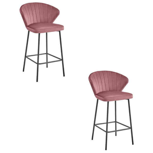 Set dvoch barových stoličiek GATTA zamatové ružové (čierne nohy) 2 ks