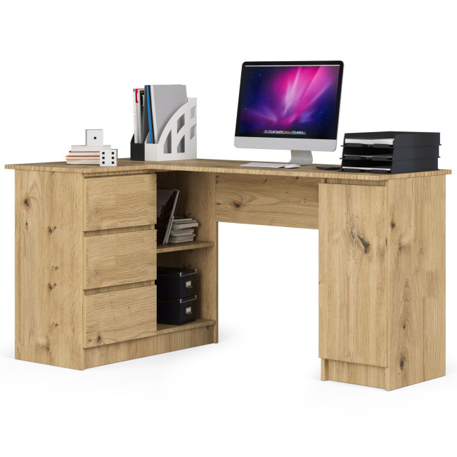 Levně Rohový kancelářský stůl B20 155 cm levostranný, dub artisan
