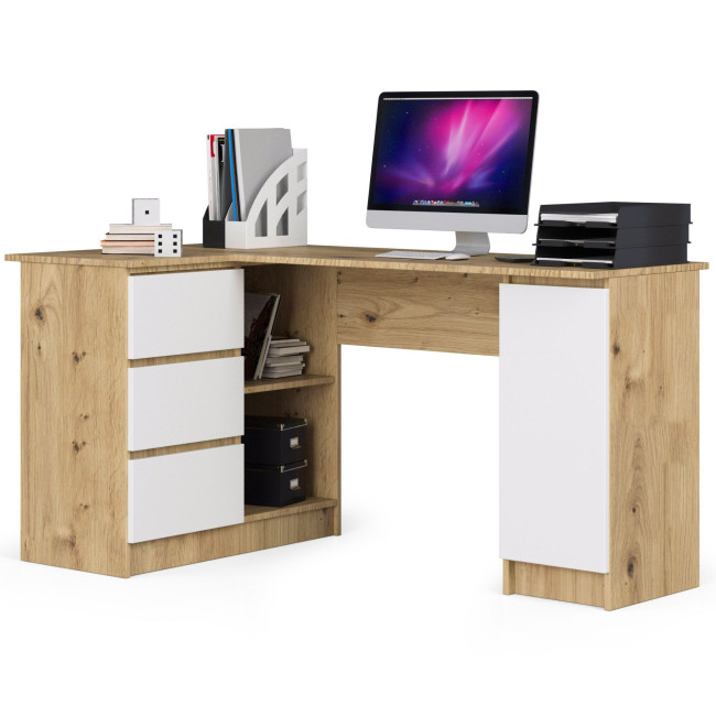Levně Rohový kancelářský stůl B20 155 cm levostranný, dub artisan / bílý