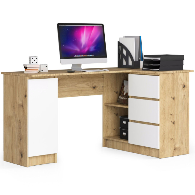 Levně Rohový kancelářský stůl B20 155 cm pravostranný, dub artisan / bílý