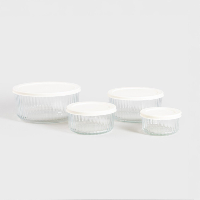 Sada sklenených nádob SCATOLA priesvitná s krémovým viečkom 744419 (4 ks)