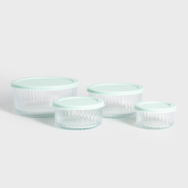 Sada sklenených nádob SCATOLA priesvitná s pistáciovým viečkom 744426 (4 ks)