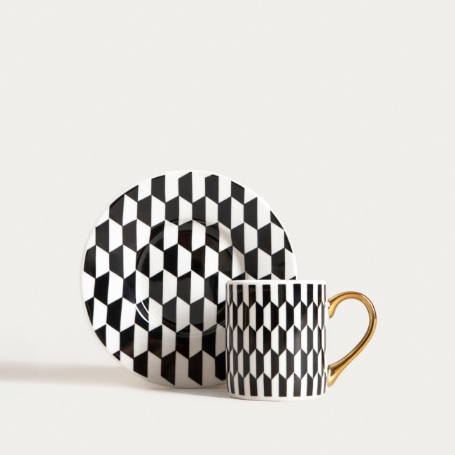 Šálka LUNYA s podšálkou, čierna / biela 757020 100 ml