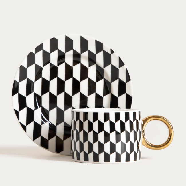 Šálka LUNYA s podšálkou, čierna / biela 757044 200 ml