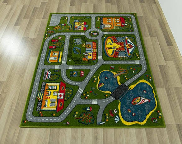 Detský koberček Rainbow 11061/130 - Mestečko s uličkami, zelený