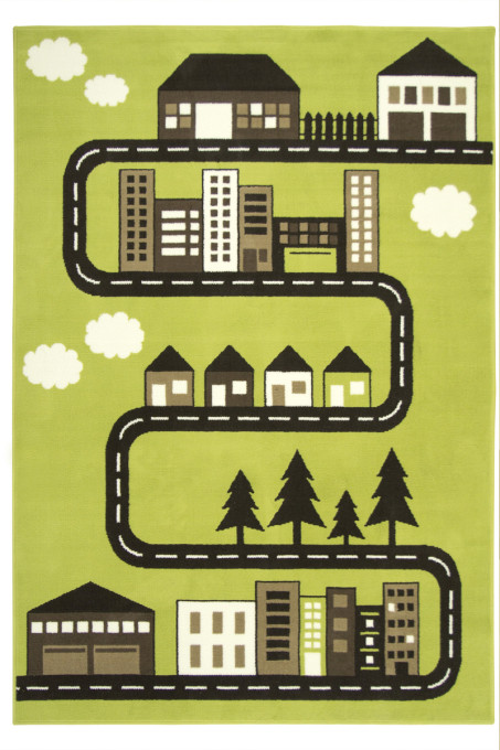 Detský koberec Kids 534451/67955 - Uličky pomedzi domčeky, zelený