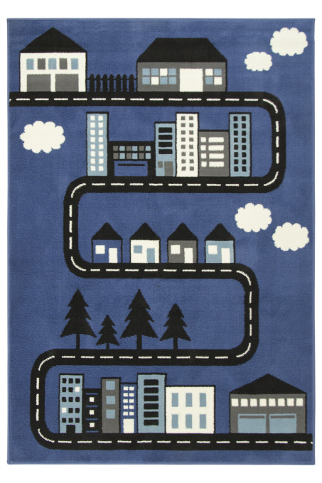 Detský koberec Kids 534451/94955 - Uličky pomedzi domčeky, modrý