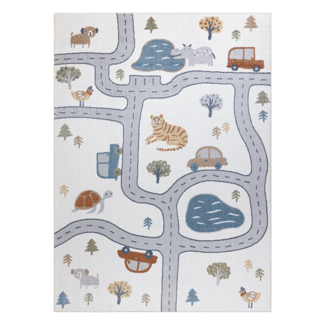 Koberec BONO 8283 uličky / zvieratká, krémový / sivý