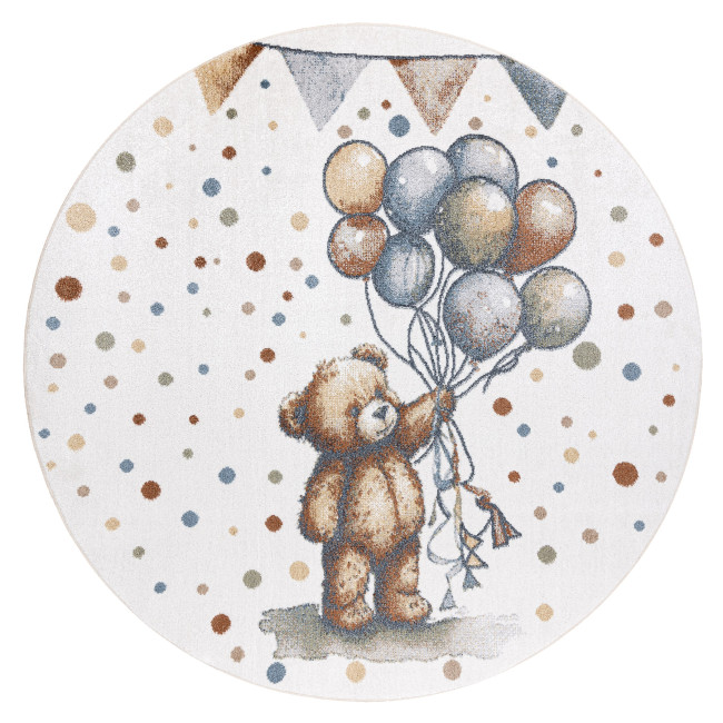 Levně Koberec BONO 9614 medvídek / balony, krémový / světle šedý, kruh