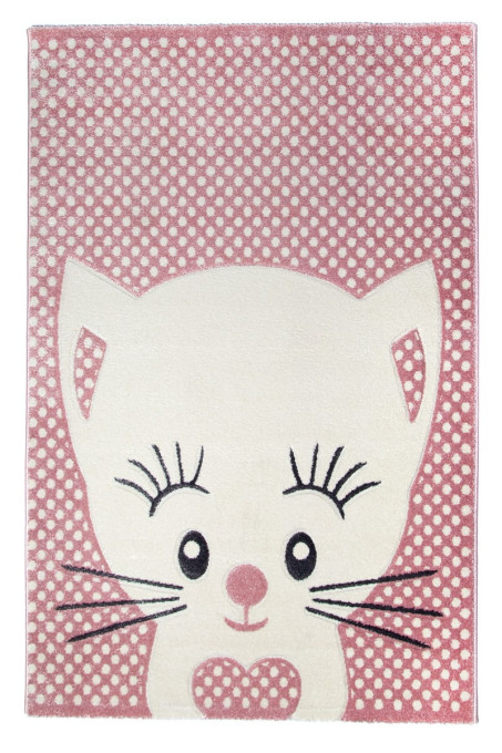 Detský koberec 3D mačička, krémový / ružový