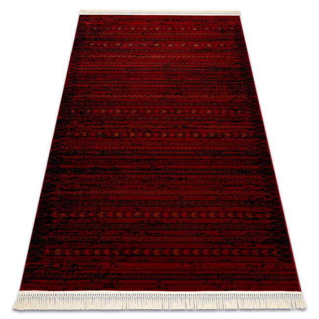 Levně Koberec ORIENT 5820 s třásněmi, pruhy / orientální, bordó / černý