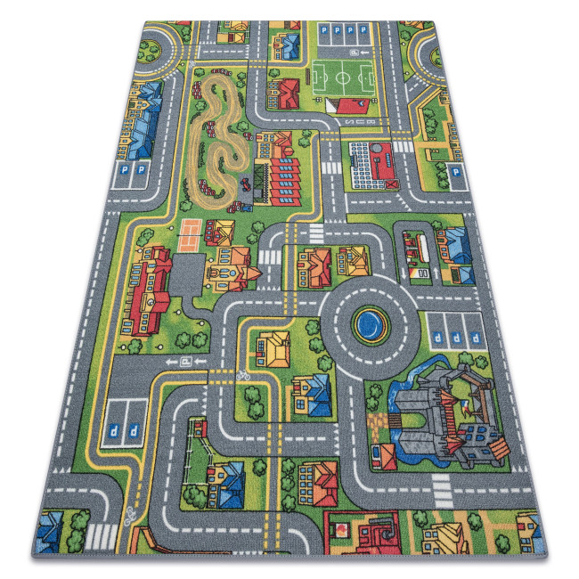Levně Dětský koberec REBEL ROADS City life 97 Město, protiskluzový - šedý
