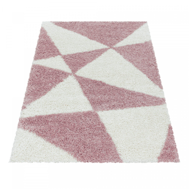 Koberec shaggy Tango trojuholníky ružovo - krémový