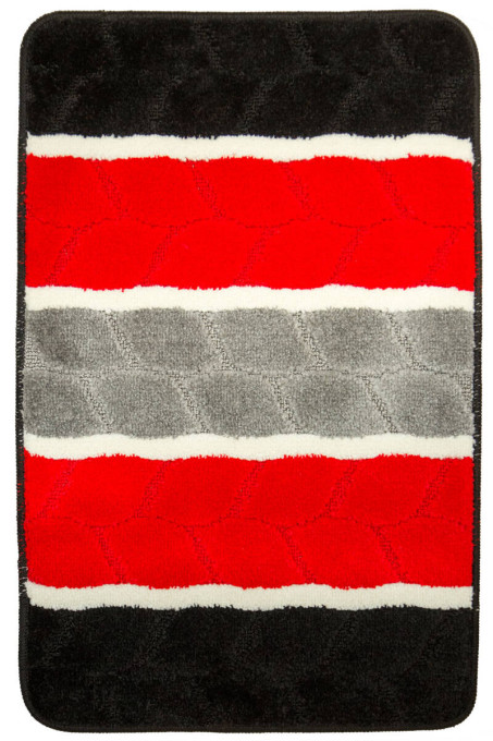 Kúpeľňový koberček FANO pruhy, červený / sivý