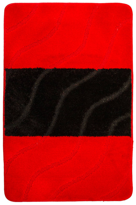 Kúpeľňový koberček FIORI pruhy / vlny, červený / čierny