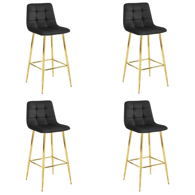 Set štyroch barových stoličiek ARCETO zamatové čierne (zlaté nohy) 4 ks