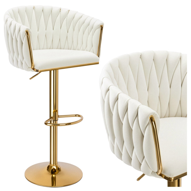 Barová stolička COFTON zamatová, zlatá / krémová