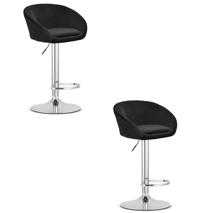 Set dvoch barových stoličiek EAST zamatové čierne (chrómová noha) 2 ks