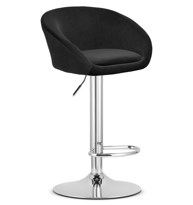 Barová stolička EAST zamatová, čierna (chrómová noha)