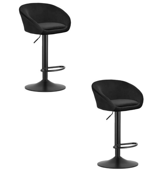 Set dvoch barových stoličiek EAST zamatové čierne (čierna noha) 2 ks