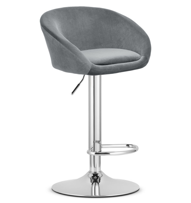 Barová stolička EAST zamatová, sivá (chrómová noha)