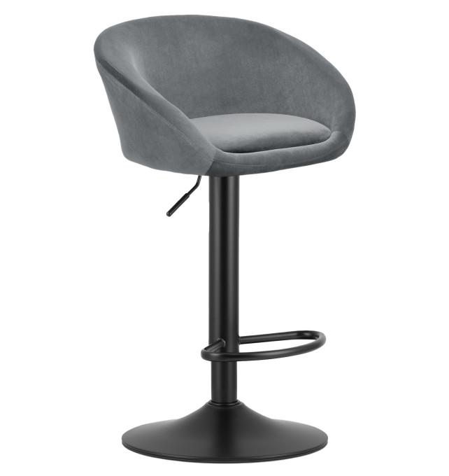 Barová stolička EAST zamatová, sivá (čierna noha)