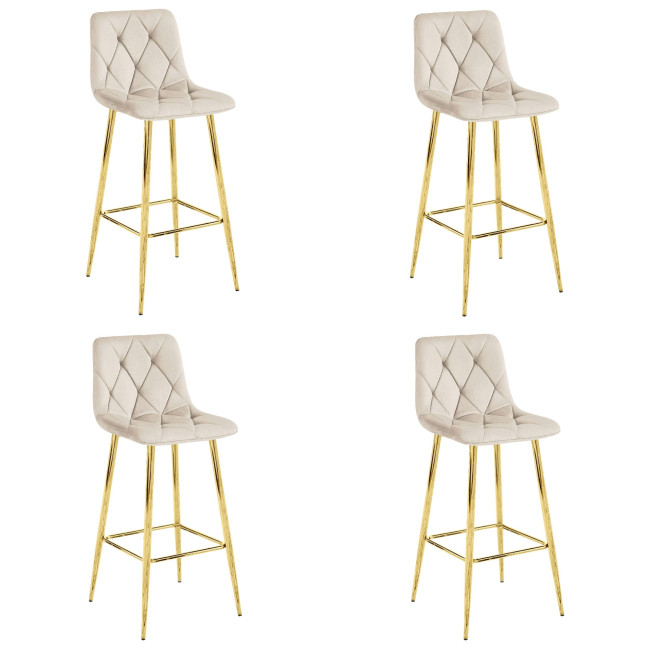 Set štyroch barových stoličiek NADO zamatové béžové (zlaté nohy) 4 ks
