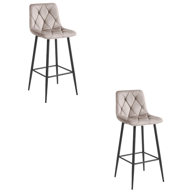 Set dvoch barových stoličiek NADO zamatové tmavobéžové (čierne nohy) 2 ks