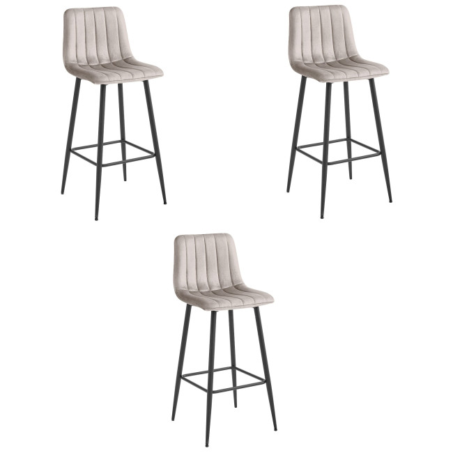 Set troch barových stoličiek POZZA zamatové tmavobéžové (čierne nohy) 3 ks