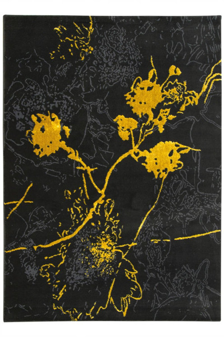 Koberec FESTIVAL 2743A Kvety zlatý / čierný