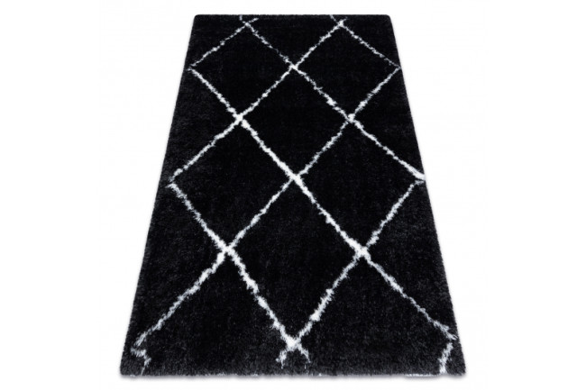 Koberec FLUFFY 2373 shaggy kratka, trellis - antracit / biely
