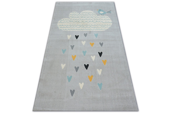 Koberec PASTEL 18409/652 - Obláčik-Srdiečka-Vtáčik sivý/krém/tyrkys