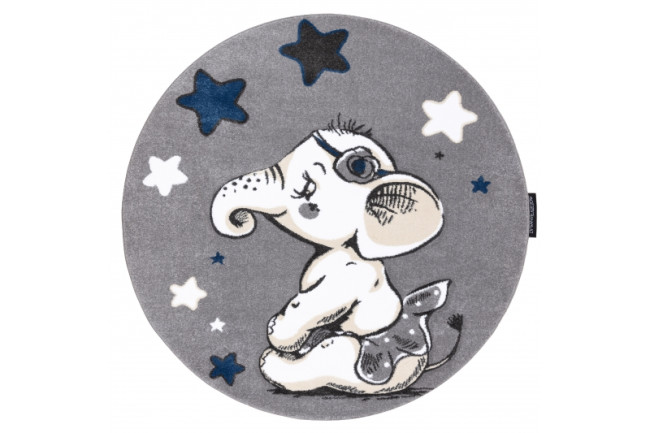 Koberec PETIT ELEPHANT SLONÍK HVIEZDY kruh sivý