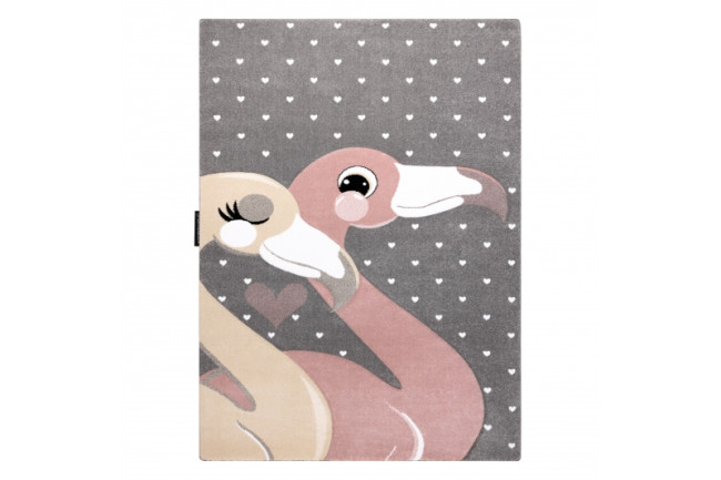 Koberec PETIT FLAMINGOS FLAMING SRDIEČKA sivý