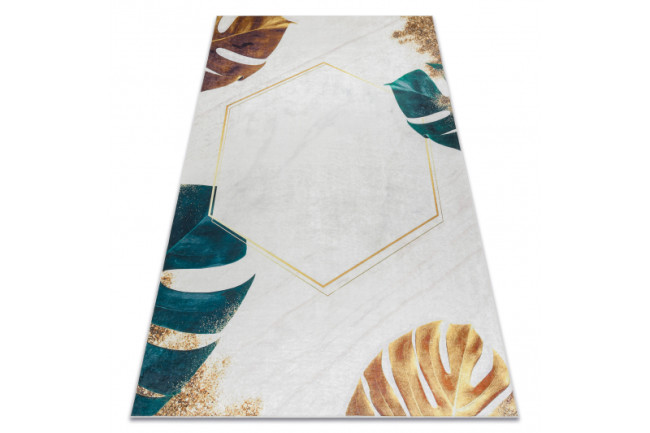 Koberec protišmykový ANDRE 1150 Lístie - biely / zlatý