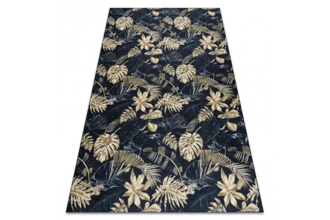 Koberec protišmykový ANDRE 1311 Lístie - čierny / zlatý