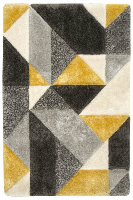 Koberec Shaggy California P477A Trojuholníky antracitový / žltý